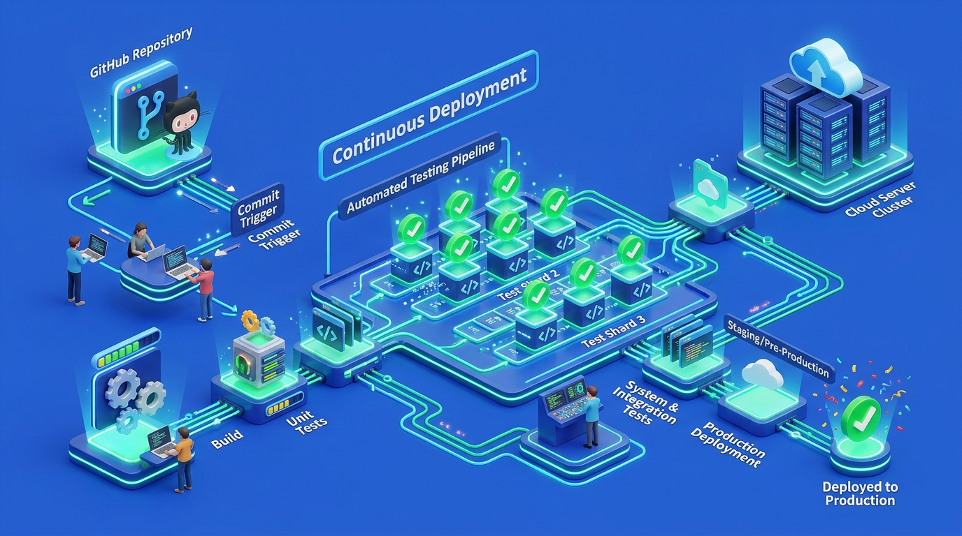 CI/CD automated testing pipeline with parallel worker shards
