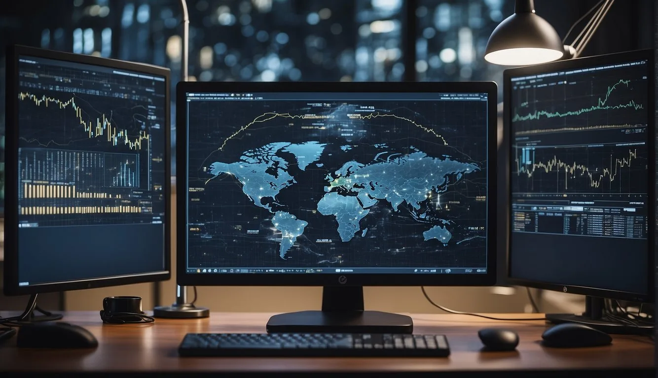 Analyze network traffic on a computer screen with Linux interface and troubleshooting tools displayed