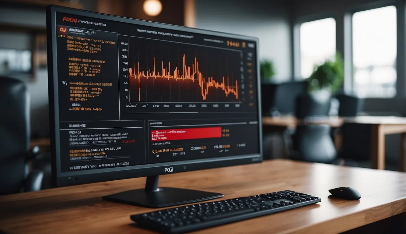 A computer monitor displaying the Pdq Inventory Agent software with a high CPU usage alert highlighted in red