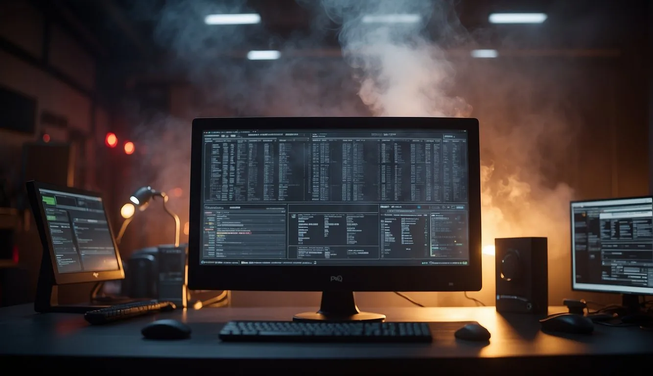 PDQ Inventory Agent with high CPU usage, depicted by a computer monitor with a red alert symbol and smoke or steam coming out of the CPU