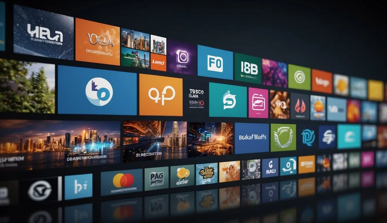 A computer screen displaying logos of the top 10 web frameworks, with colorful and modern designs, arranged in a grid pattern