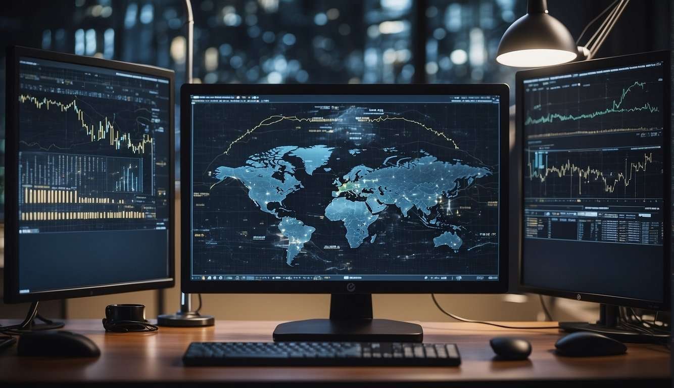 Analyze network traffic on a computer screen with Linux interface and troubleshooting tools displayed
