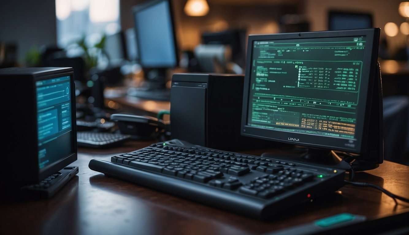 A computer screen with a Linux terminal open, displaying network troubleshooting commands and error messages